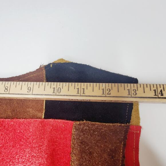 Vintage Suede Color Block Fringed Vest Art Colorful Festival Wear M - Picture 8 of 13